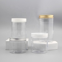 Pot en plastique PET transparent de qualité alimentaire avec col de 68 mm et couvercle à vis - Capuchon doré, argenté ou noir pour le stockage et l'emballage de bonbons, noix, snacks et aliments secs