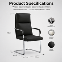 Chaise de conférence moderne en cuir Nappa noir, dossier haut, siège de visiteur de bureau avec accoudoirs et base cantilever chromée