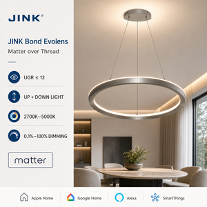 Lustre intelligent à suspension JINK Bond Evolens Matter Over Thread, avec anneau lumineux, UGR12 CRI95, à intensité variable (haut et bas) - Product Image 1