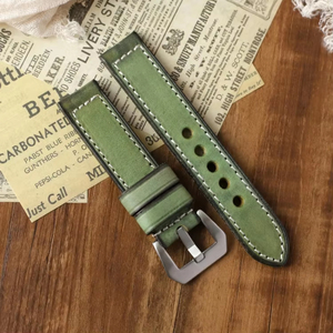 Bracelet de montre en cuir véritable tanné végétal vintage OEM personnalisé, cousu main avec surpiqûres épaisses, avec fermoir en acier inoxydable - Product Image 1