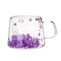 Mug en verre borosilicate à double paroi, résistant à la chaleur, décoré de fleurs, design créatif pour le jardin, idéal pour la vie quotidienne (vente en gros)