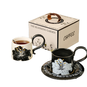 Luxurious Modern <b>Lily</b> Porcelain <b>Coffee</b> Cup Saucer Set Microwave & Dishwasher Safe Gift Box Included Business Gifts Housewarming - Product Image 1