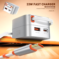 Chargeur rapide portable LDNIO Q9 33W GaN avec câble rétractable, compatible avec plusieurs appareils, prise US/UK/EU incluse, chargeur rapide de voyage