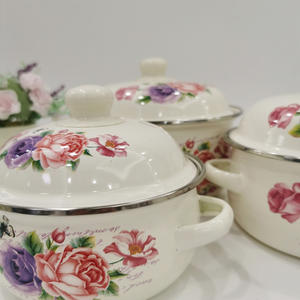 أواني طهي للمطبخ OEM/ODM 3 قطع غطاء ملون بمقبض مزدوج كسرولة مطلية بالمينا غير لاصقة-وعاء حساء من المينا - Product Image 4