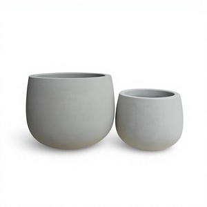Juego de Macetas Minimalistas de Concreto para Interiores, Diseño Circular Gris para Uso Doméstico - Product Image 1