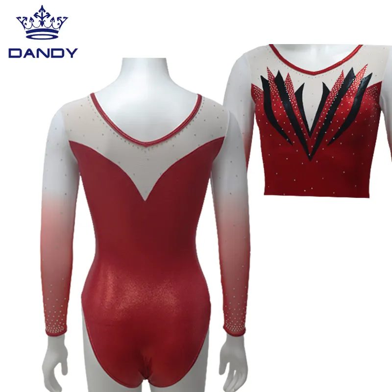 Shiny Spandex Fabric Long Sleeve Blue Rhythmic Gymnastics Leotards For Girls