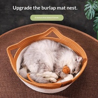 Lit pour chat en sisal tissé, rond, respirant, toutes saisons, fait main, avec coussin lavable pour chats d'intérieur