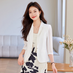 Light Blue Women's Blazer 80g Polyester Breathable Summer Suit Top Casual Elegant Style - Product Image 2