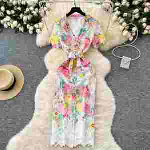 Vestido midi ajustado de invierno elegante con cuello con muescas, estampado digital, estilo túnica y blazer, con encaje calado y corte imperio para mujer - Product Image 1