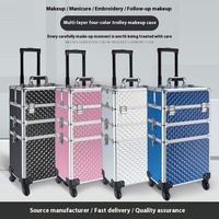 Trolley de Maquillage Multi-Niveaux Grande Capacité, Valise de Rangement Multifonction en Alliage d'Aluminium pour Maquillage, Onglerie et Coiffure, Tendance
