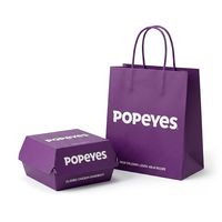Emballage personnalisé pour la restauration rapide, boîte à hamburger en papier violet, conteneur pour ailes de poulet et ensemble de sacs à emporter