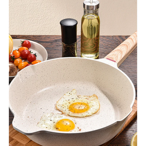 Sartén antiadherente con revestimiento de granito blanco pequeño de 20cm directo de fábrica, mango de madera ecológico, multicapa lista para inducción de Gas - Product Image 6