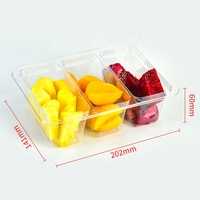 Contenants jetables en plastique PET pour fruits frais (myrtilles, raisins, cerises) – Boîte d'emballage à 3 compartiments pour fruits coupés, idéale pour les supermarchés