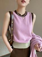 Vente en gros de cardigan en cachemire 100% pour femmes, couleur rose assortie, manches longues, tricoté, style rétro, ensemble de pull et de veste à manches courtes.