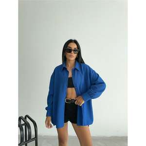 Camisa Otomana Saks para Mujer, Tejida, Asimétrica, con Botones, Estilo Minimalista para el Día a Día, Azul - Product Image 3