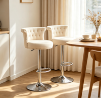 Tabouret de bar moderne et contemporain en velours avec base réglable en chrome noir pour hôtels et salles à manger