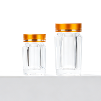 Flacon carré transparent en PS avec couvercle doré de luxe, récipient vide pour le stockage d'herbes, de pilules et de capsules