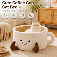 Lit pour chat en forme de tasse à thé, en peluche polaire, tapis à gratter, tissé à la main, nid douillet pour dormir, meuble d'intérieur pour chats