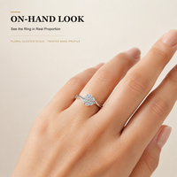 Bague de fiançailles personnalisée en or 18 carats avec diamant de laboratoire rond taille brillant couleur DEF et halo floral, bijoux fins