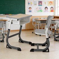 Ensemble d'étude scolaire compact et pliable en métal pour la maison, le bureau et le salon avec bureau d'étudiant et chaises réglables en hauteur