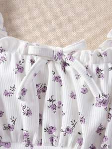 Top Corto Estivo da Ragazza con Stampa Floreale e Bordo Arricciato, Camicia Preppy di Alta Qualità per Uso Quotidiano e Feste - Product Image 4