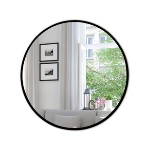 Miroir mural rond moderne décoratif de 24 pouces avec cadre en métal noir pour salon et salle de bain - Product Image 1