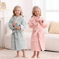 Peignoir pour enfants à capuche 100% coton, double couche, gaufré en nid d'abeille, pour bébé