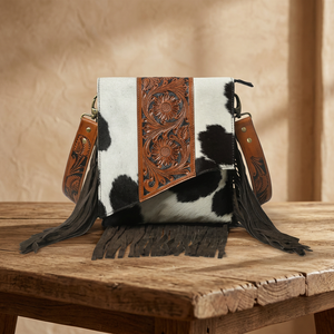 Sac bandoulière pour femme en daim floral artisanal, style western, avec fermeture éclair, en cuir véritable durable - Product Image 3