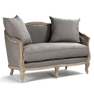 American style farmhouse modern and minimalist living room furniture solid wood Grey Linen Loveseat Sofa