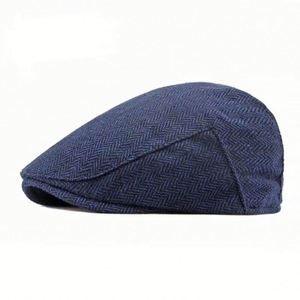 Hot Selling Spring Autumn <b>Men</b> Beret Hat Outdoor Casual Striped Vintage <b>Flat</b> Top <b>Cap</b> Ivy Hat - Product Image 1