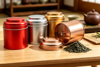 Boîte en fer blanc ronde personnalisée avec couvercle intérieur pour le stockage alimentaire, boîte en métal pour l'emballage du thé, du café et des poudres