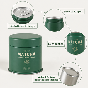 Boîte en fer blanc ronde vide de 30g 50g pour poudre de thé matcha, scellée avec couvercle à vis hermétique, emballage alimentaire de qualité alimentaire, logo personnalisé - Vente chaude - Product Image 3