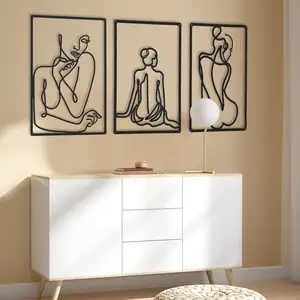 Diy 3件简单壁挂摆件艺术剪影女性身体线条挂件浴室墙壁金属装饰画