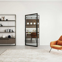 Porte intérieure double de haute qualité, style loft, en acier noir et verre, design français, 3 vantaux, cadre en fer cannelé avec verre