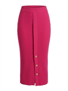 Falda Midi de Punto Acanalado con Cintura Alta para Mujer, con Botones y Abertura Lateral, Elegante y Casual para Otoño - Product Image 2