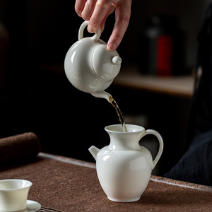 Théière en céramique blanche abricot en forme de melon avec poignée, tasse de justice, style chinois traditionnel, pichet à eau portatif Dehua - Product Image 3