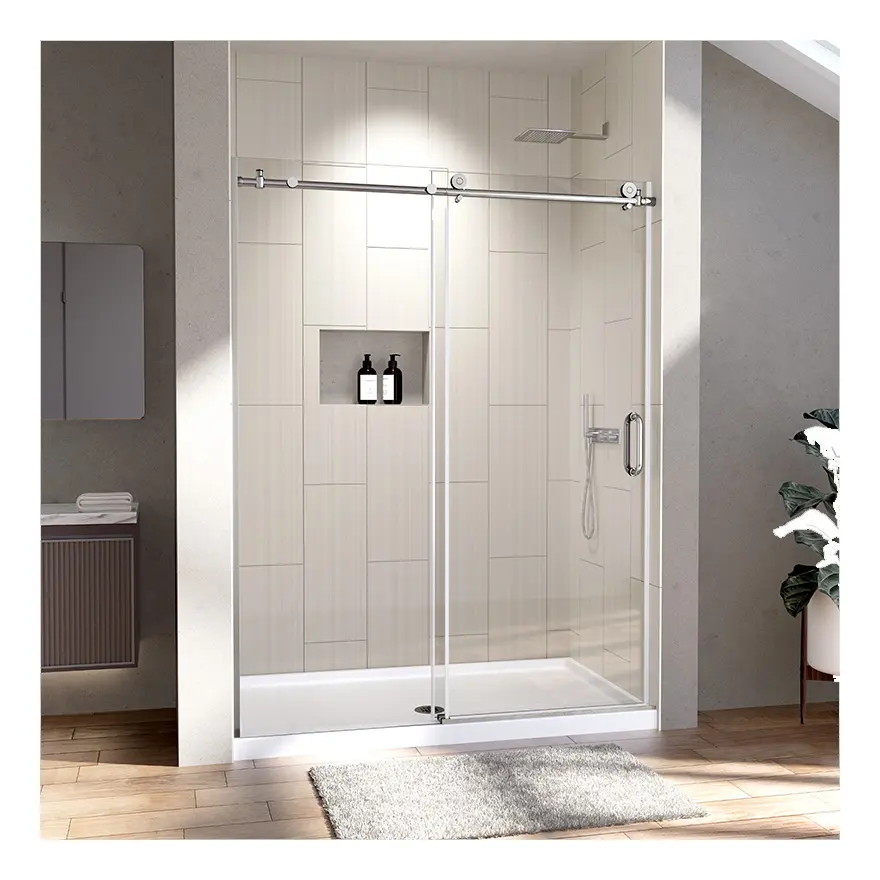 Shower Bathroom Door Stainless Steel Frameless Single Sliding Tempered Glass Shower Door Customizable Hotel Shower Screen