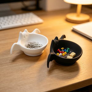 Bol à bonbons d'Halloween en PLA imprimé en 3D, design chauve-souris, récipient de rangement de bureau, pour fête de la Toussaint, collations, noix, clés, écouteurs, décoration d'intérieur - Product Image 3
