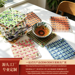 Bamboo Woven Acrylic Coaster Square 9.7x9.7 Cm For Tea Mats And Gifts - Product Image 5
