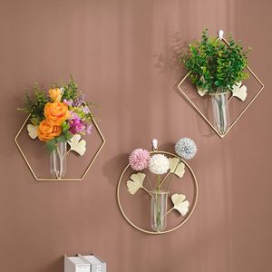 Décoration murale créative en forme de feuille de Ginkgo, vase hydroponique, pendentif mural doré, vente en gros - Product Image 5