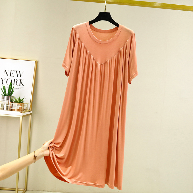 Chemise de nuit longue plissée orange