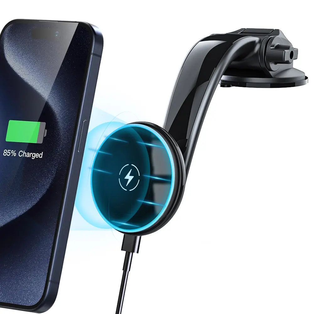 Soporte de teléfono de coche de carga inalámbrica universal personalizado para coche con cargador inalámbrico Qi 15W carga rápida para iPhone samsung
