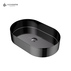 Lavabo de salle de bain ovale en acier inoxydable 304 de luxe, couleur or, avec drain, pour appartement - Product Image 1