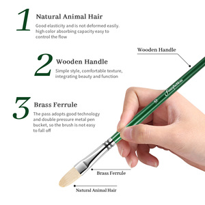 Mango de madera verde para pintura al óleo, <span class=keywords><strong>cepillo</strong></span> de <span class=keywords><strong>cerdas</strong></span> de cerdo Natural, pinceles para artista - Product Image 5