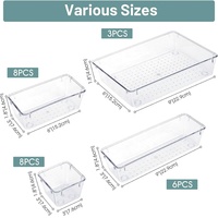 Plateaux de séparation multifonctionnels transparents en PET, 25 pièces, 4 tailles, organisateurs de rangement pour tiroirs de cuisine, couverts et tiroirs de salle de bain