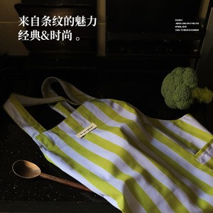 Bib Apron Striped Green White Water Repellent Breathable Kitchen Use Women Adults Daily Wear - Product Image 2