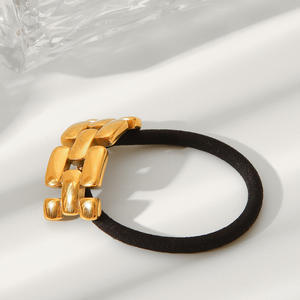Coiffe géométrique de luxe en acier inoxydable plaqué or 18 carats chaîne de montre noir élastique corde <span class=keywords><strong>à</strong></span> cheveux pour les filles - Product Image 4