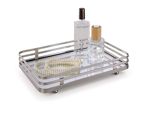 Bandeja Decorativa de Metal para Baño, Bandeja de Vidrio Dorada para Perfumes - Product Image 4