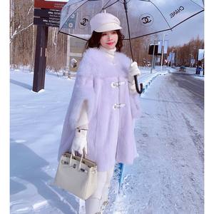 O-hals Luxe Winter Design <span class=keywords><strong>Cape</strong></span> Jassen Pluizige Kasjmier Mantel Nerts Bontjas Voor Dames - Product Image 4