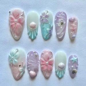 Vente en gros à bas prix, <span class=keywords><strong>Faux</strong></span> <span class=keywords><strong>ongles</strong></span> à presser semi-artisanaux, motif camélia en relief 3D, perle, doux, pressés à la machine - Product Image 5